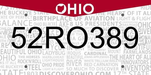 52RO389 Ohio License Plate