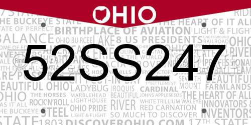 52SS247 Ohio License Plate