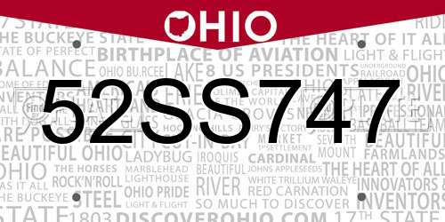 52SS747 Ohio License Plate