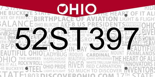 52ST397 Ohio License Plate