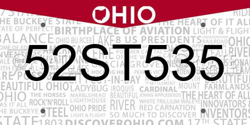 52ST535 Ohio License Plate