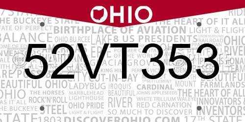 52VT353 Ohio License Plate