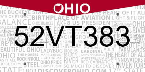 52VT383 Ohio License Plate