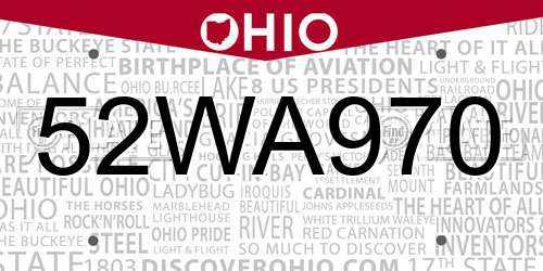 52WA970 Ohio License Plate