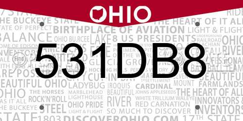 531DB8 Ohio License Plate