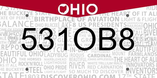 531OB8 Ohio License Plate