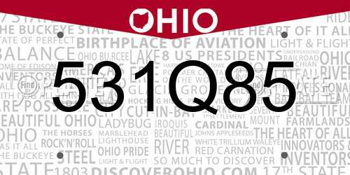 531Q85 Ohio License Plate