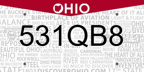 531QB8 Ohio License Plate