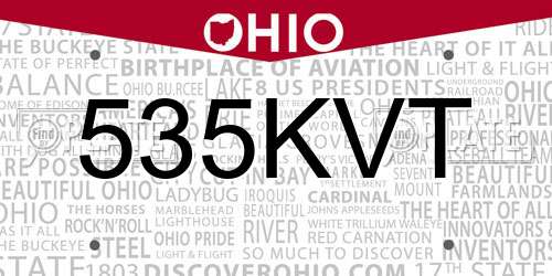 535KVT Ohio License Plate