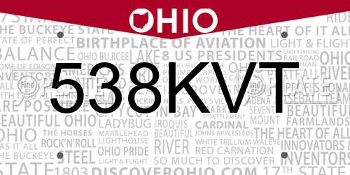 538KVT Ohio License Plate