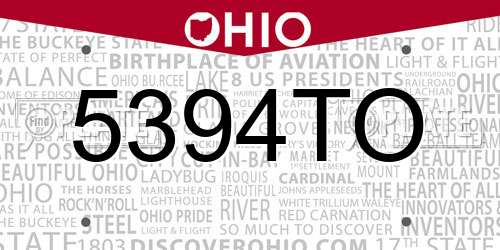 5394TO Ohio License Plate