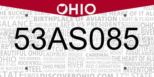 53AS085 Ohio License Plate
