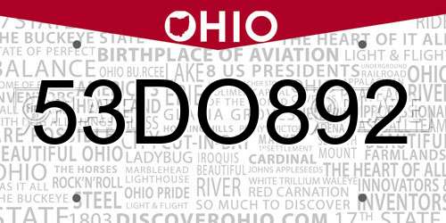 53DO892 Ohio License Plate