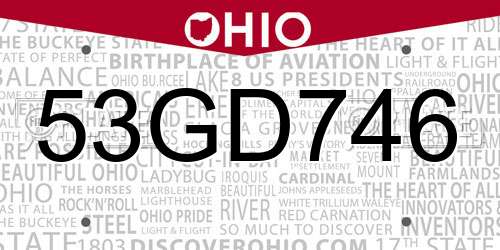 53GD746 Ohio License Plate