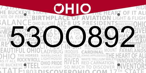 53OO892 Ohio License Plate