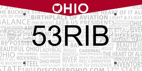 53RIB Ohio License Plate