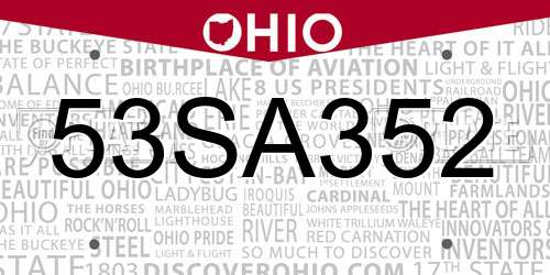 53SA352 Ohio License Plate