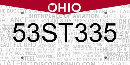 53ST335 Ohio License Plate