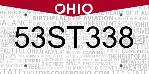 53ST338 Ohio License Plate