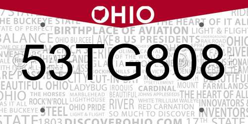 53TG808 Ohio License Plate