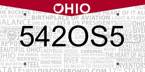 542OS5 Ohio License Plate