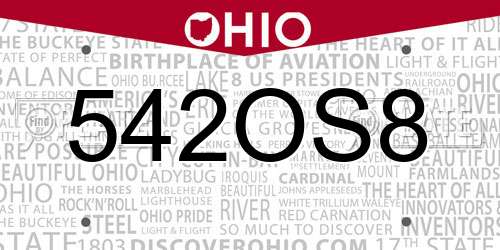 542OS8 Ohio License Plate