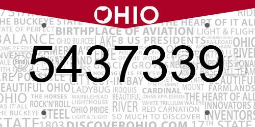 5437339 Ohio License Plate