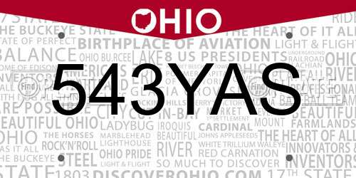 543YAS Ohio License Plate