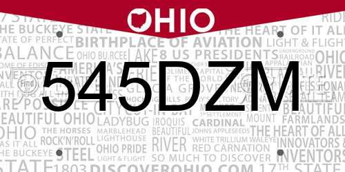 545DZM Ohio License Plate