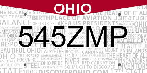 545ZMP Ohio License Plate