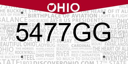 5477GG Ohio License Plate