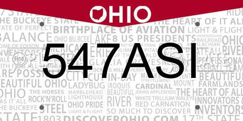 547ASI Ohio License Plate