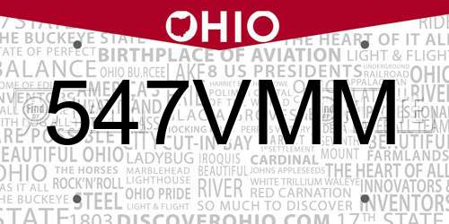 547VMM Ohio License Plate