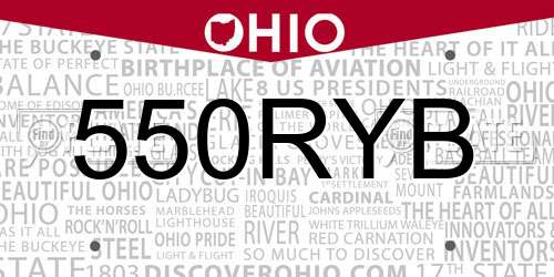 550RYB Ohio License Plate