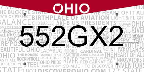 552GX2 Ohio License Plate