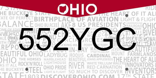 552YGC Ohio License Plate