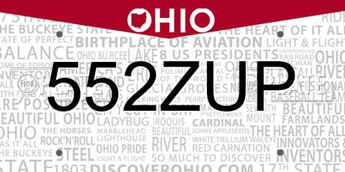 552ZUP Ohio License Plate