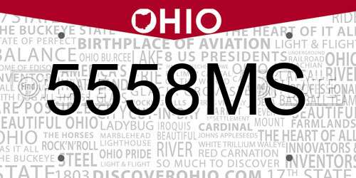5558MS Ohio License Plate