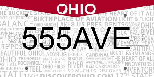 555AVE Ohio License Plate