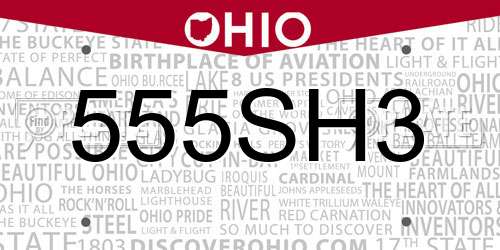 555SH3 Ohio License Plate