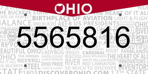5565816 Ohio License Plate