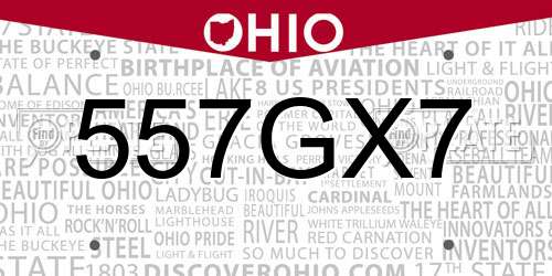 557GX7 Ohio License Plate