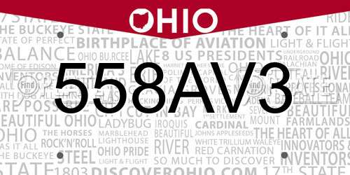 558AV3 Ohio License Plate
