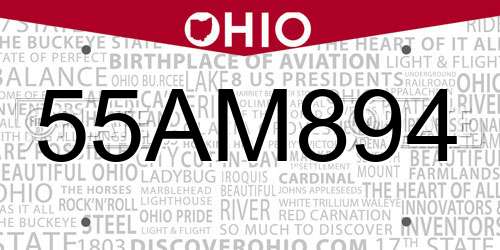 55AM894 Ohio License Plate