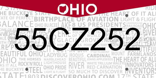 55CZ252 Ohio License Plate
