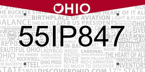 55IP847 Ohio License Plate
