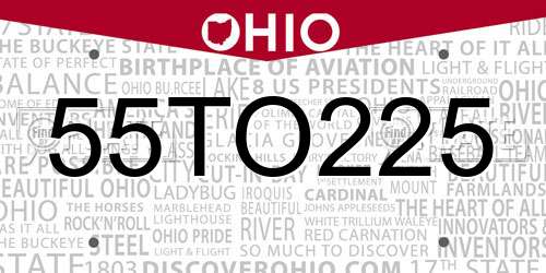 55TO225 Ohio License Plate