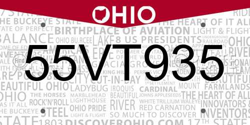 55VT935 Ohio License Plate
