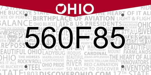 560F85 Ohio License Plate