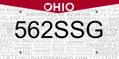 562SSG Ohio License Plate
